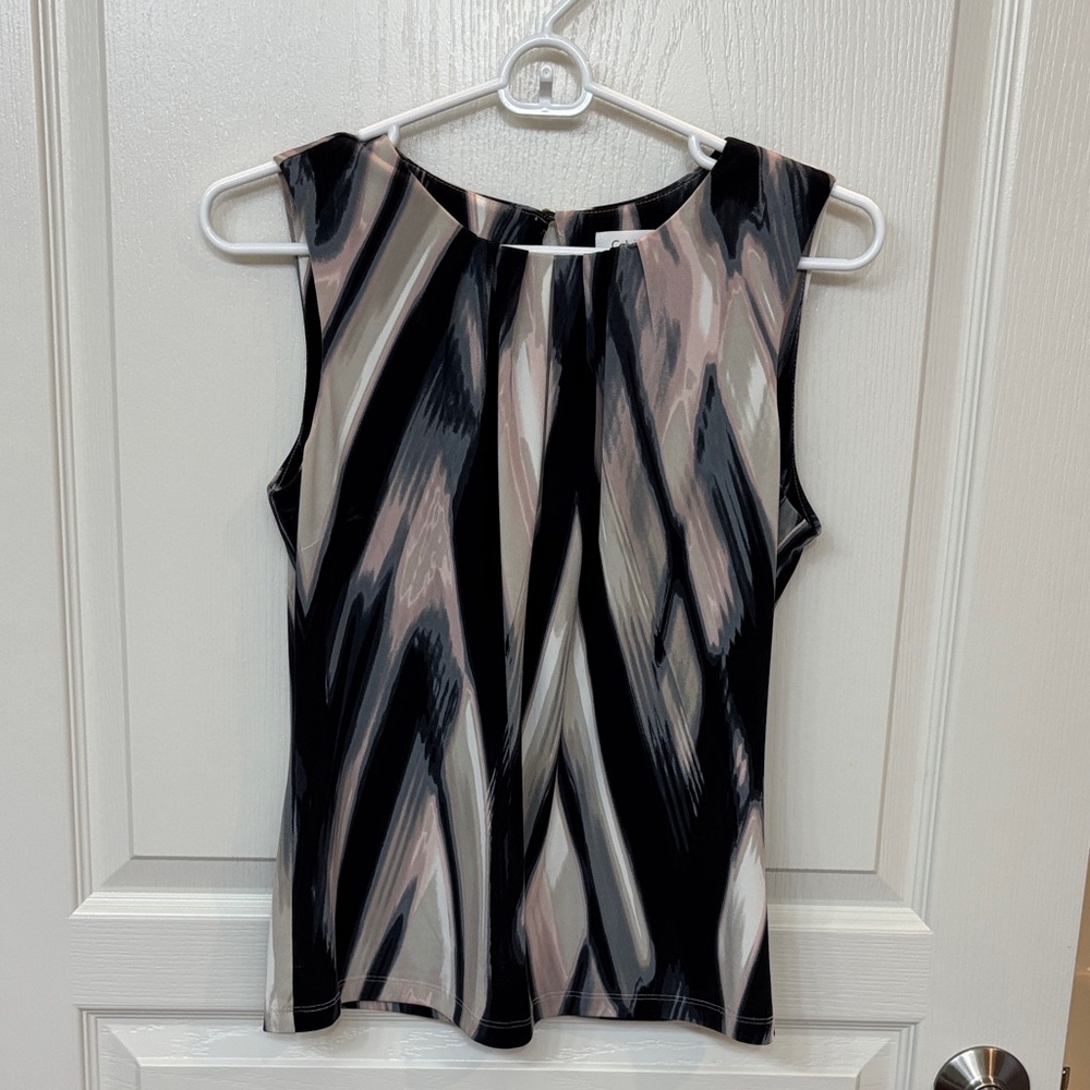 Calvin Klein Black and Blush Abstract Sleeveless Blouse
